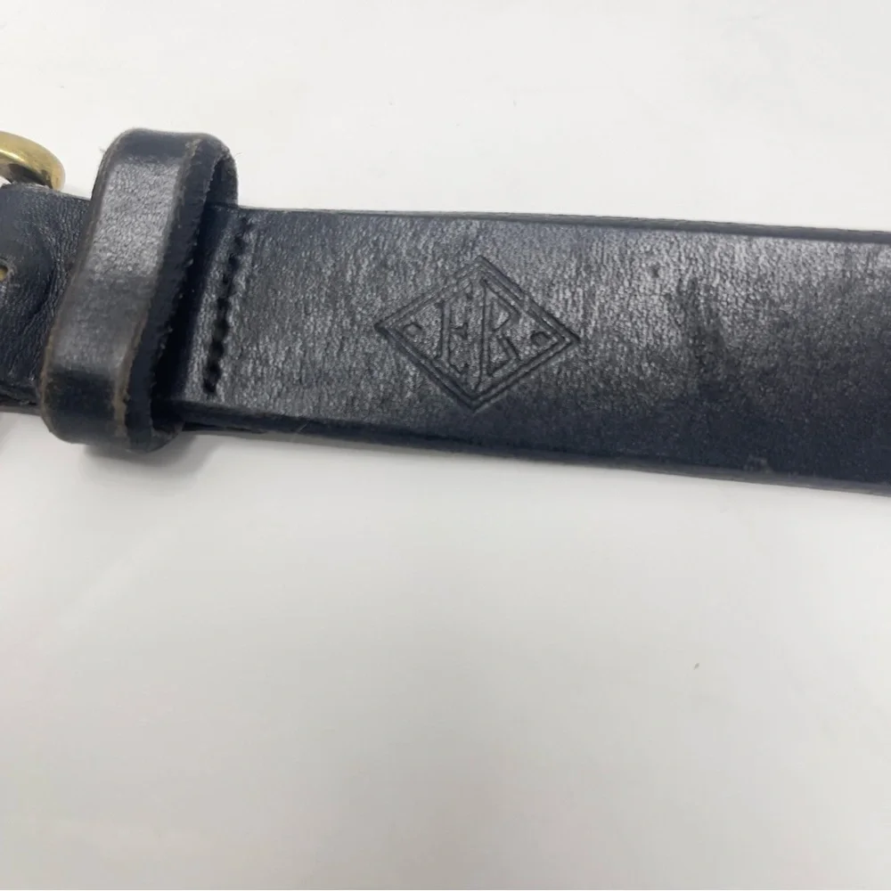Vintage Eddie Bauer Black Thick Leather Belt, Brass Buckle Classic‎